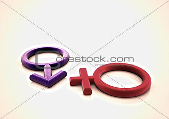 Man's and female symbols. 3D rendering.