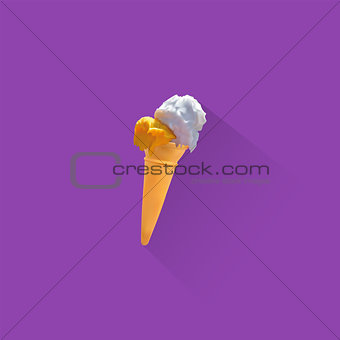 Ice Cream and Cone On Purple Background, Vector