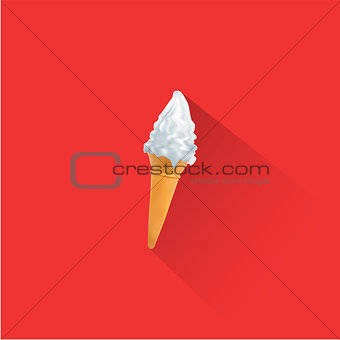 Ice Cream and Cone On Red Background, Vector