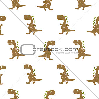 Dino simple brown color seamless vector pattern.