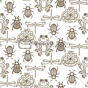 Elegant line style insect vector seamless pattern.