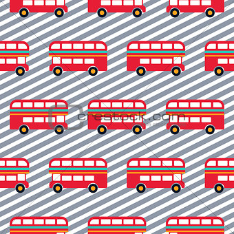 Red bus boy striped seamless vector pattern.