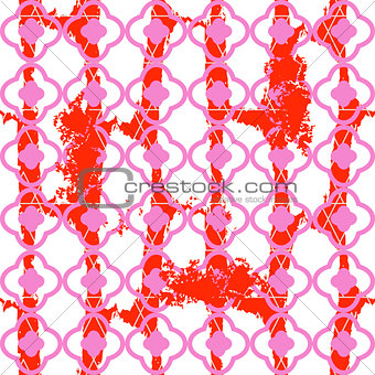 Brushed quatrefoil red seamless vector pattern.
