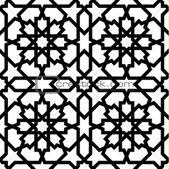 Seamless arabic geometric ornament in black and white