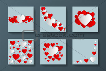 Collection of stylish cards with creative hearts. Happy valentines day. Abstract greeting backgrounds