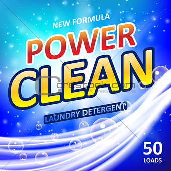 Power clean soap banner ads design. Washing Powder or Laundry detergent Package design. Vector illustration