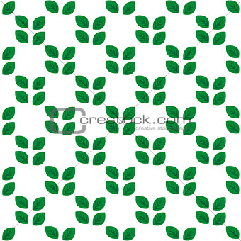 Seamless white pattern with green leaves