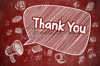Thank You - Doodle Illustration on Red Chalkboard.