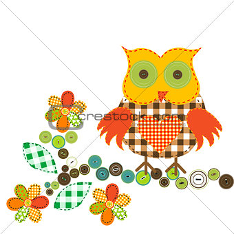 Cartoon owl in patchwork style 
