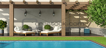 Garden with pergola and swimming pool