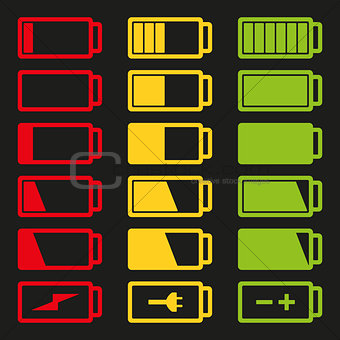 Battery flat icon set vector illustration isolated on gray background eps10