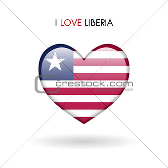 Love Liberia symbol. Flag Heart Glossy icon on a white background