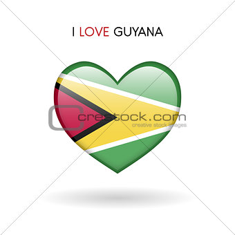 Love Guyana symbol. Flag Heart Glossy icon on a white background