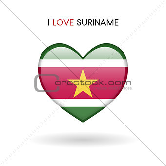 Love Suriname symbol. Flag Heart Glossy icon on a white background