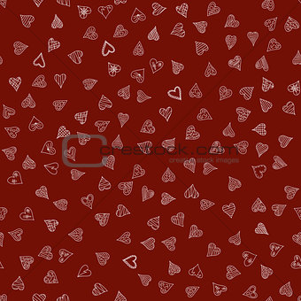chaotic vector doodle hearts seamless pattern - for Valentine's day