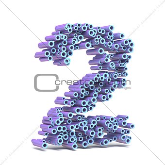 Purple blue font made of tubes NUMBER TWO 2 3D