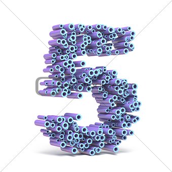 Purple blue font made of tubes NUMBER FIVE 5 3D
