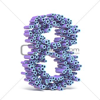 Purple blue font made of tubes NUMBER EIGHT 8 3D