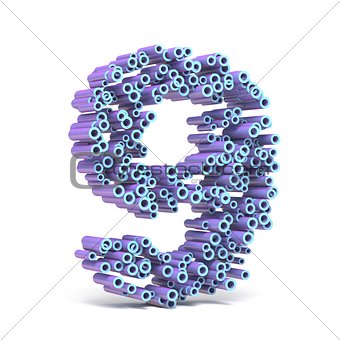 Purple blue font made of tubes NUMBER NINE 9 3D
