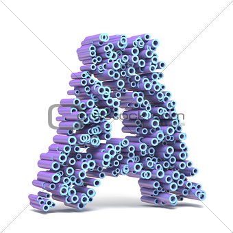 Purple blue font made of tubes LETTER A 3D