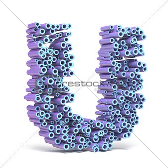 Purple blue font made of tubes LETTER U 3D