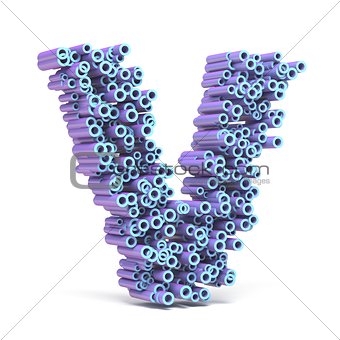 Purple blue font made of tubes LETTER V 3D