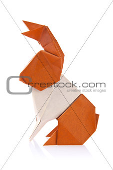 Brown easter bunny of origami.
