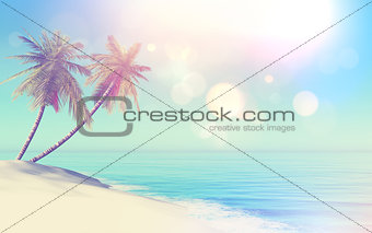 3D retro styled tropical landscape with palm trees 