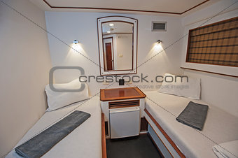 Cabin in a luxury private motor yacht
