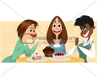Three women and desserts