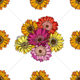 Seamless pattern with daisies flower on white background. Vector set of blooming floral for wedding invitations and greeting card design.