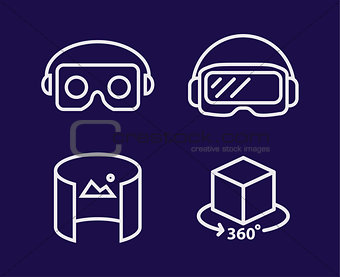VR glasses for smartphone vector illustration line deisgn set. Virtual reality helmet isolated icon