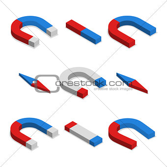 Set of magnets in 3D, vector illustration.