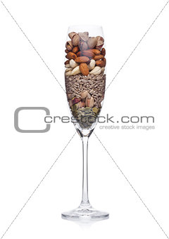 Glass with healthy organic nuts almonds and cashew