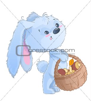 Happy bunny with Autumn leaves and mushrooms cartoon watercolor style vector isolated on transparent background