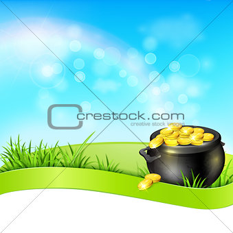 Pot of gold on a blue sky background