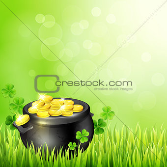 Pot of gold on a green background