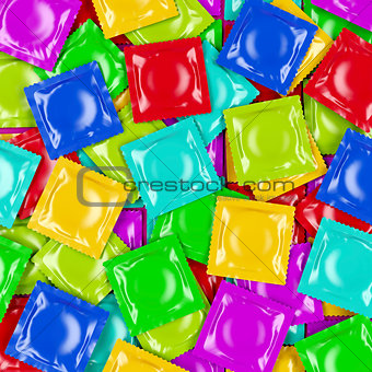 Multicolored condoms, top view