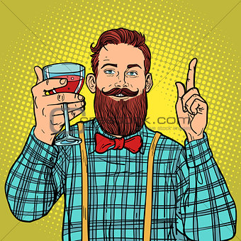 hipster with a glass of red wine