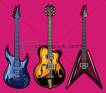 vector set of color electric guitars for poster design