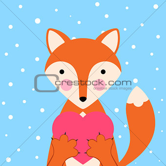 Cartoon valentine day illustration- funny, cute fox. Heard icon.
