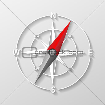 Compass arrow object isolated. 3d Navigation and direction icon with shadow. Direction and navigation compass sign for adventure. Vector illustration
