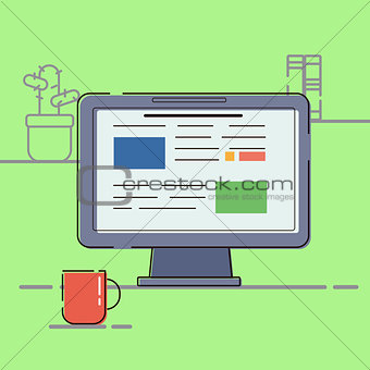 Business concept. Vector illustration Icon workplace with computer flat design