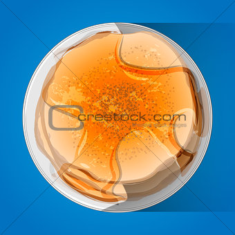  Thick pancakes with honey on plate. Stack of pancakes. Isolated on blue vector cartoon illustration. Russian holiday Maslenitsa. Pancake is a symbol of Shrovetide, isolated on white. Russian blini with honey, hand drawn, bright cartoon style.
