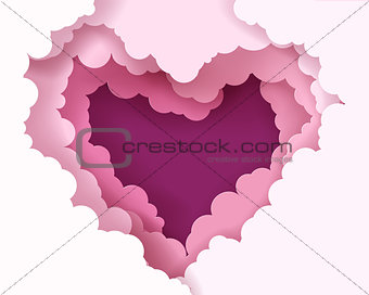 Paper design with clouds in heart shape