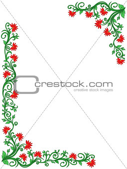 Floral frame in green and red hues