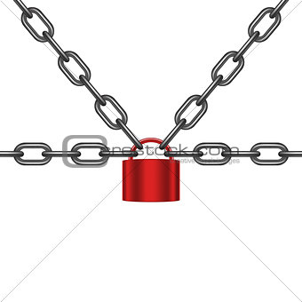 Black chains locked by padlock in red design