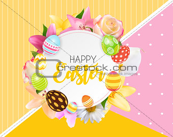 Happy Easter Cute Background with Eggs. Vector Illustration EPS1