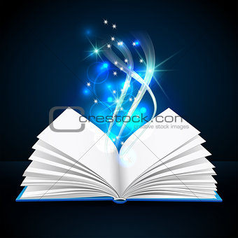 Open book with mystic bright light