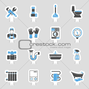 Plumbing Service Icons Sticker Set